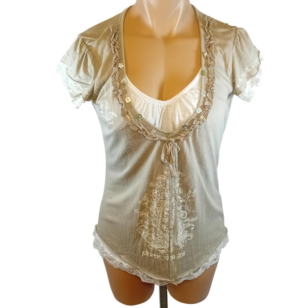 Y2K Plume d'Ange Graphic Embellished Top Tree Life Lace Layer Whimsigoth 1/Small